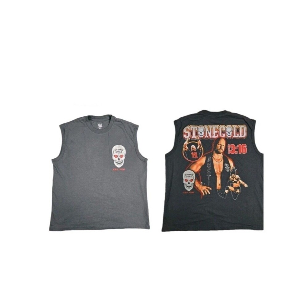WWE Stone Cold Steve Austin Muscle Tank Top Shirt Gray Skull Graphic Tee Small